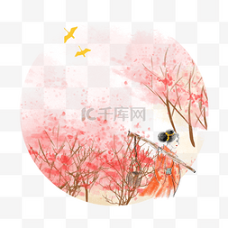 水墨樱花林手绘插画