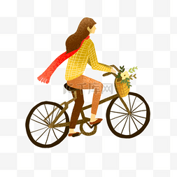 卡通手绘女生骑自行车