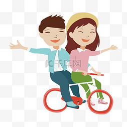 骑单车的女孩图片_手绘骑单车的情侣矢量插画