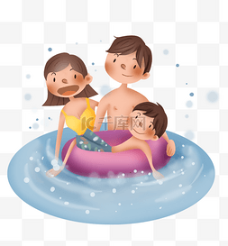 六一一家人图片_夏季游泳避暑的一家人