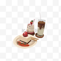 刀叉插画图片_奶油蛋糕草莓酸奶奶茶png格式