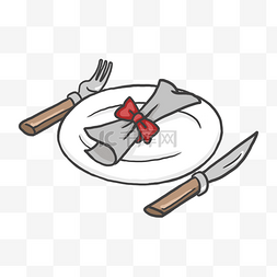 手绘西餐餐具图片_手绘精美西餐餐具餐盘刀叉插图
