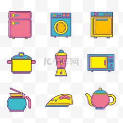 厨房电器用品彩色复古线性图标