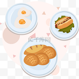 面包三文治图片_矢量卡通早餐面包香肠鸡蛋免费下