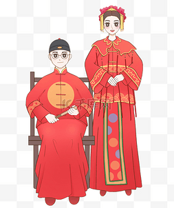 人物插画中式图片_手绘中式婚礼人物插画
