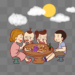 中秋节吃团圆饭一家人赏月吃月饼