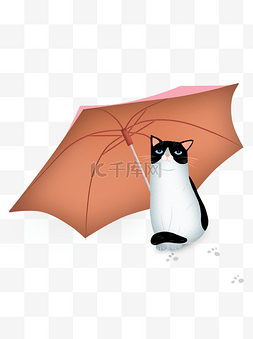 卡通手绘拿着伞的猫咪