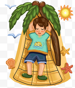 插画树下图片_在树下睡觉的小男孩