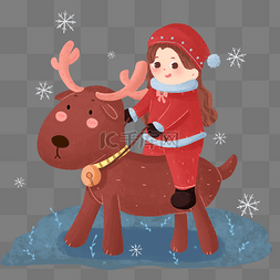 可爱驯鹿图片_圣诞节卡通可爱驯鹿女孩插画