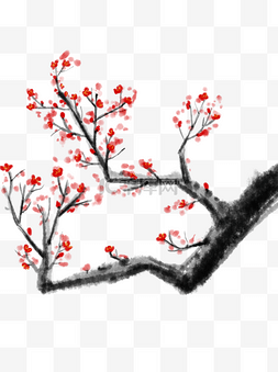 红色复古背景图片_手绘古风中国风水墨红色梅花元素