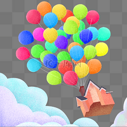 彩色气球图片_彩色气球云手绘插画psd