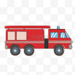 消防红色图片_卡通手绘消防工具消防车插画