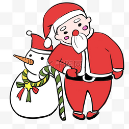 圣诞节圣诞老人和雪人卡通插画
