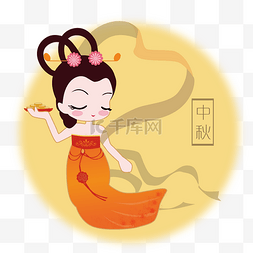 中秋节手绘卡通嫦娥仙子手托月饼