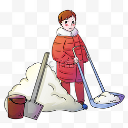 雪图片_冬季扫雪男孩