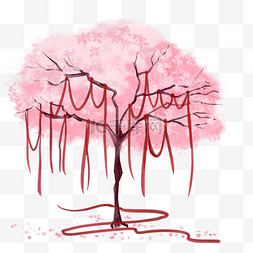 花儿粉色图片_桃花树植物手绘插画
