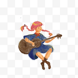 演奏插画图片_手绘卡通可爱女生弹吉他