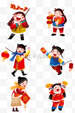 红色的中国结图片_新年人物合集插画