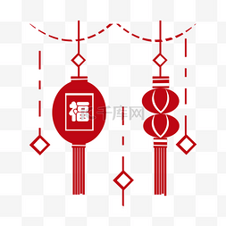 新年红色灯笼挂饰插画