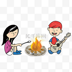 在烧烤旁唱歌的小孩