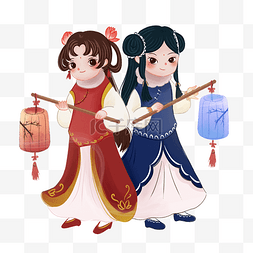 女孩过年图片_新年古风中国风汉服女孩打灯笼