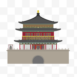 地标性建筑鼓楼插画