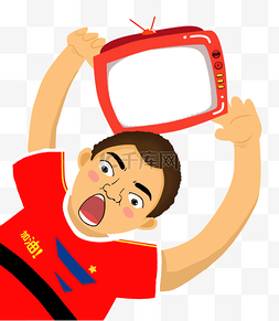 世界杯红色卡通手绘儿童举手/电