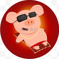新年红色鼠绘动物猪悠闲惬意躺着