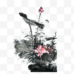 水墨春花图片_水墨荷花国画莲花PNG