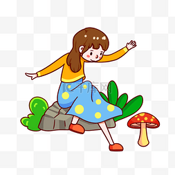 春天采蘑菇的小姑娘
