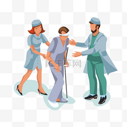 医生护士病人卡通图片_卡通扶着病人的医生护士矢量素材