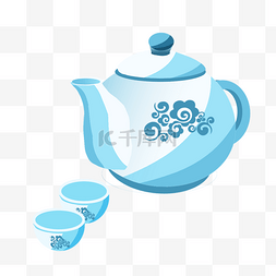 手绘古风茶杯图片_中国风茶具手绘蓝色小茶杯
