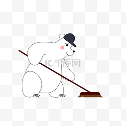 卡通小白熊图片_矢量小白熊打扫卫生