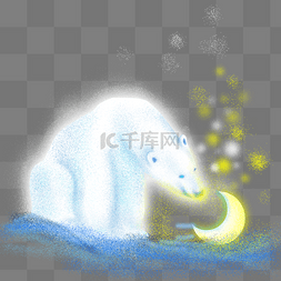 梦幻白色北极熊和月亮手绘插画psd