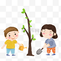 植树节儿童种树png元素