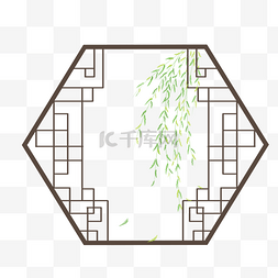 柳叶飘落图片_手绘中国风清明节简约柳叶边框