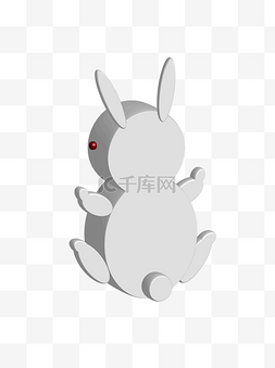 灰色兔子卡通图片_2.5D立体灰色兔子矢量图元素