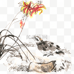 兰草图片_岩石上的小鸟水墨画PNG免抠素材