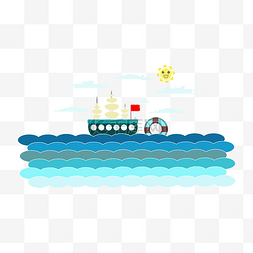 卡通手绘轮船图片_矢量手绘轮船海水