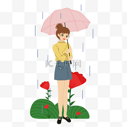 粉色雨滴图片_ 打伞的小女孩