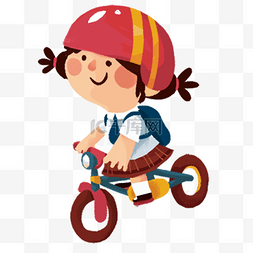 可爱女生微笑图片_手绘插图骑自行车的小女孩PNG透