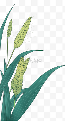 卡通手绘蓝色叶子青色小麦