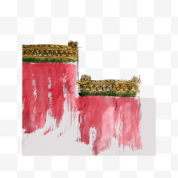 红墙绿瓦琉璃古典庙宇PNG宫殿国画