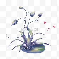 手绘植物时尚插画图片_春天紫绿色植物插画PNG