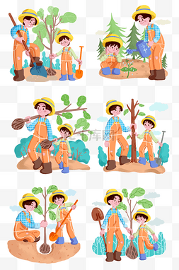 植树节种树人物拼图