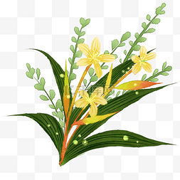 盆栽装饰图案绿叶黄花