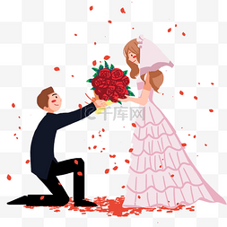 西式婚礼卡通人物图片_西式婚礼新郎给新娘献花插画