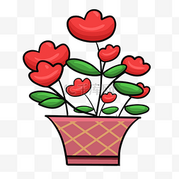 手绘盆栽植物花卉图片_手绘红花盆栽