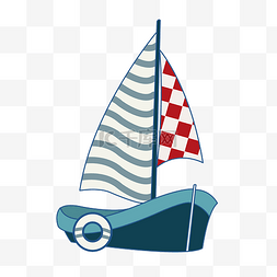 可爱平面卡通蓝色手绘帆船