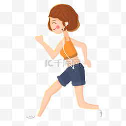 手绘风格女性图片_户外运动手绘风格可爱女孩健身跑